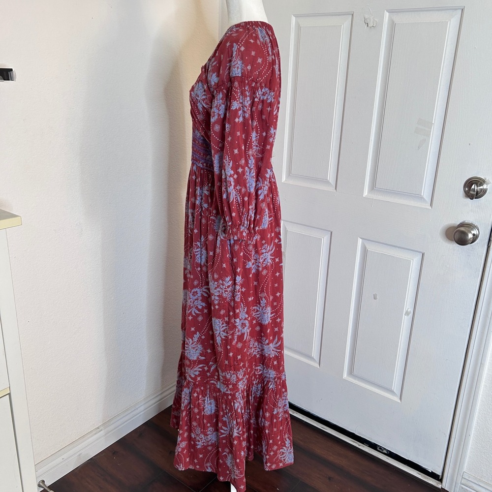 Free People Golden Hour Pullover Maxi Dress Women's M Pockets Peasant Boho Flowy - Picture 5 of 16